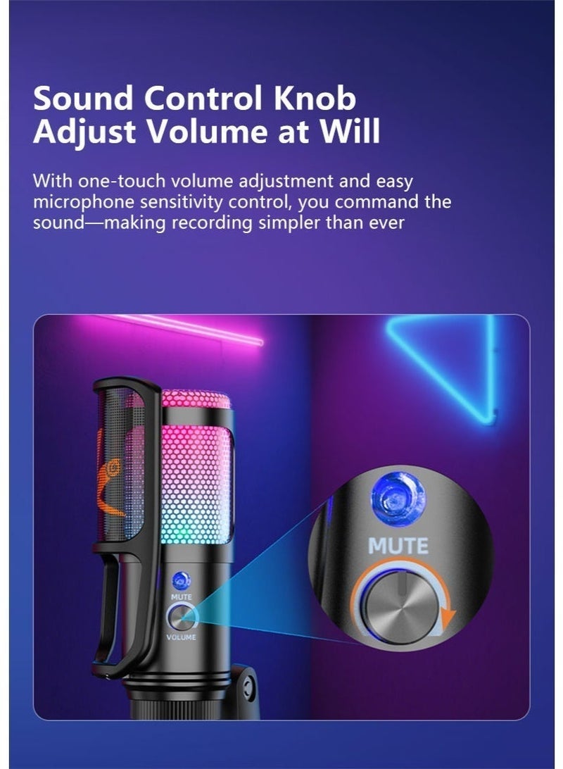 كول كولد ميكروفون كمبيوتر USB، ميكروفون بودكاست مكتبي مع زر كتم لل تسجيل و البث المباشر، ميكروفون مكثف كلي الاتجاه، يعمل بتقنية Plug&Play مع حامل و تحكم في الصوت لأجهزة الكمبيوتر، اللابتوب، و أجهزة ماك. - Image 4